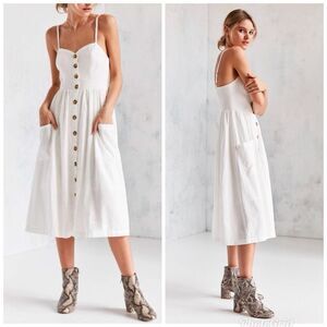 Urban Outfitters Cooperative Emilia Ivory White A-Line Button-Down Midi Dress